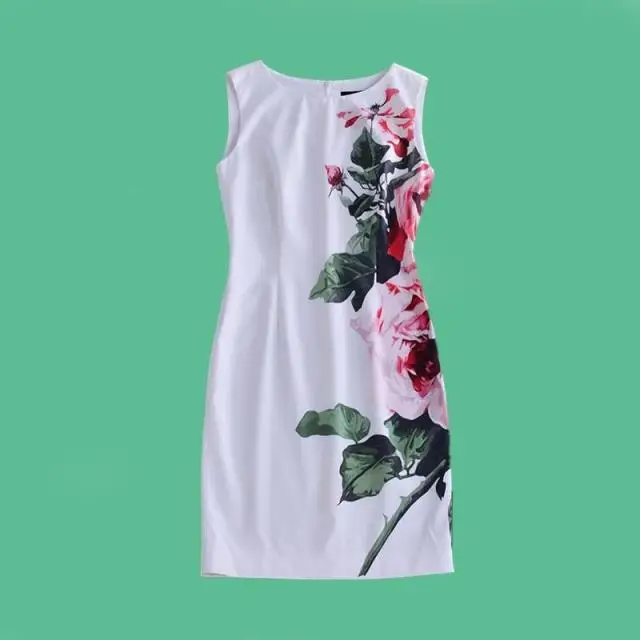 2020 летнее Новое модное женское платье с цветочным принтом без рукавов круглым