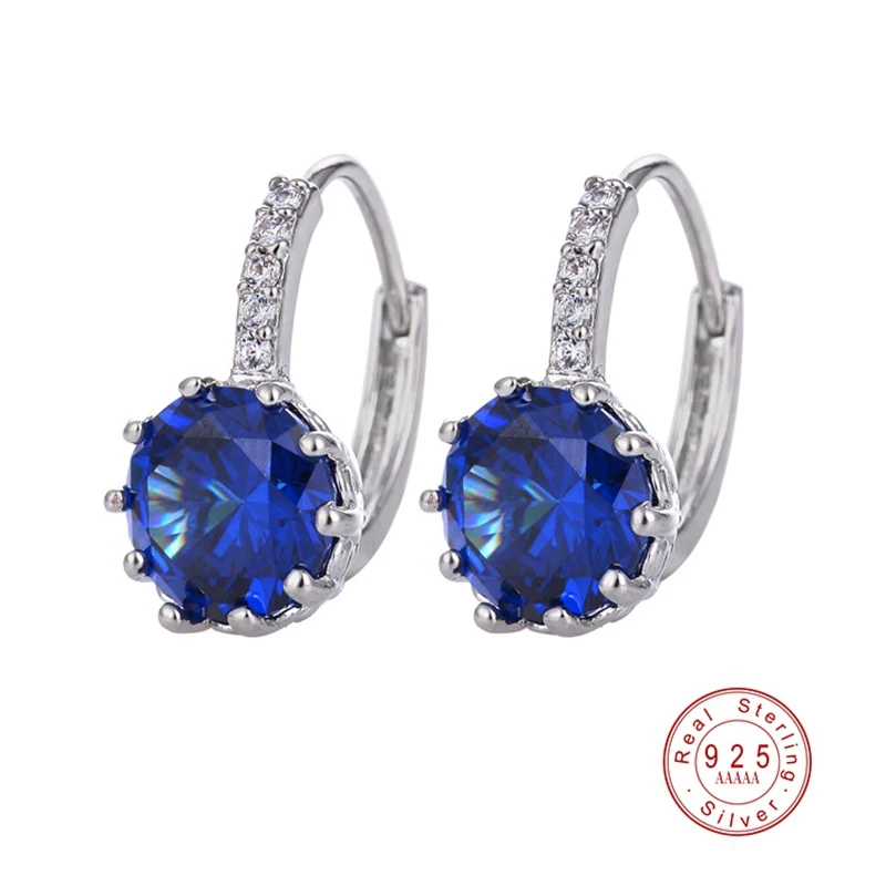 Blue Карамельный цвет сверкающий Полный Кристалл AAA серьги с цирконием кубической огранки для женщин Твердые 925 пробы серебряные Brincos Ювелирные изделия 9 цветов - Окраска металла: Blue
