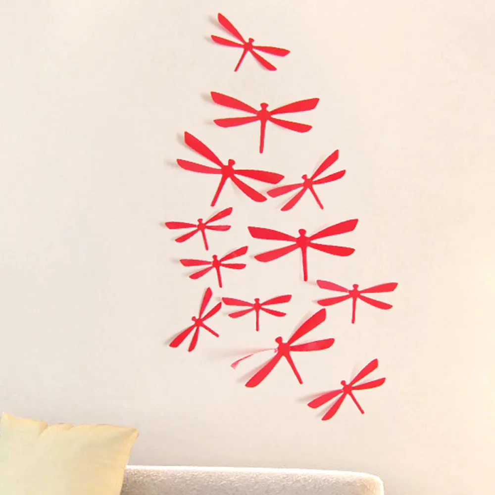 12 шт 3D DIY Декор Стрекоза для дома вечерние наклейки на стену свадебного декора ПВХ