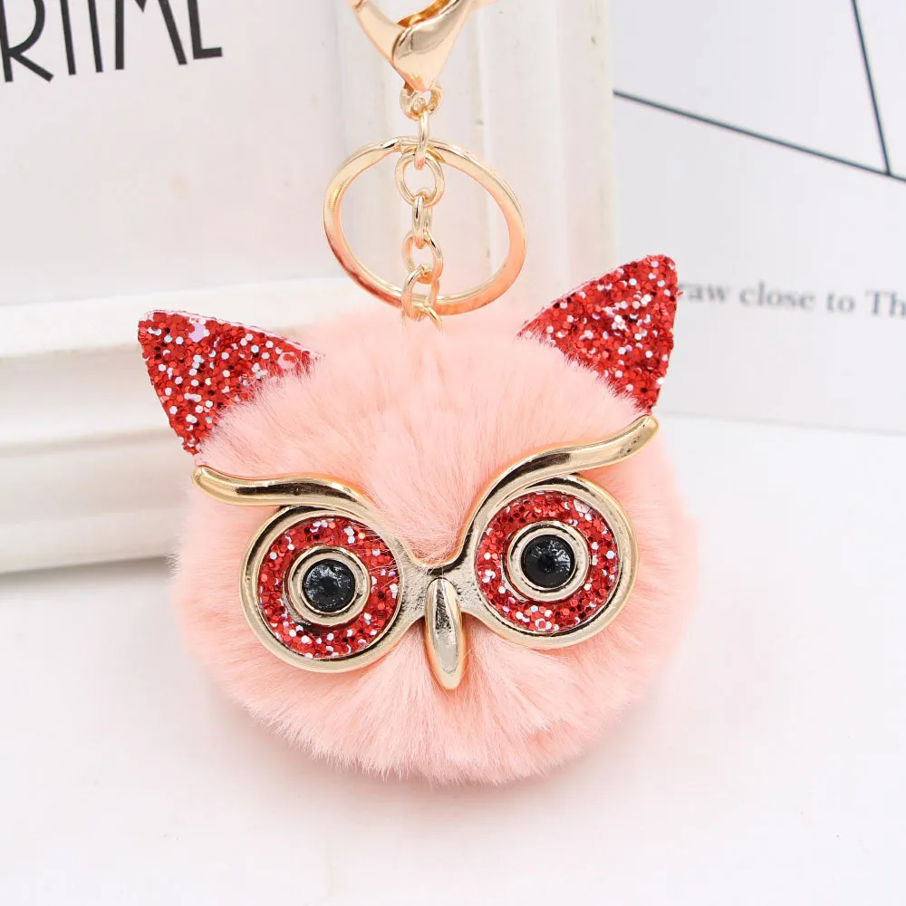 Korea Pink Брелок с помпоном, модный брелок в форме Совы в форме животного, прекрасный брелок с помпоном из кроличьего меха, автомобильный брелок для ключей, Женский держатель для ключей, сумка, подвеска, ювелирное изделие - Цвет: Korea Pink