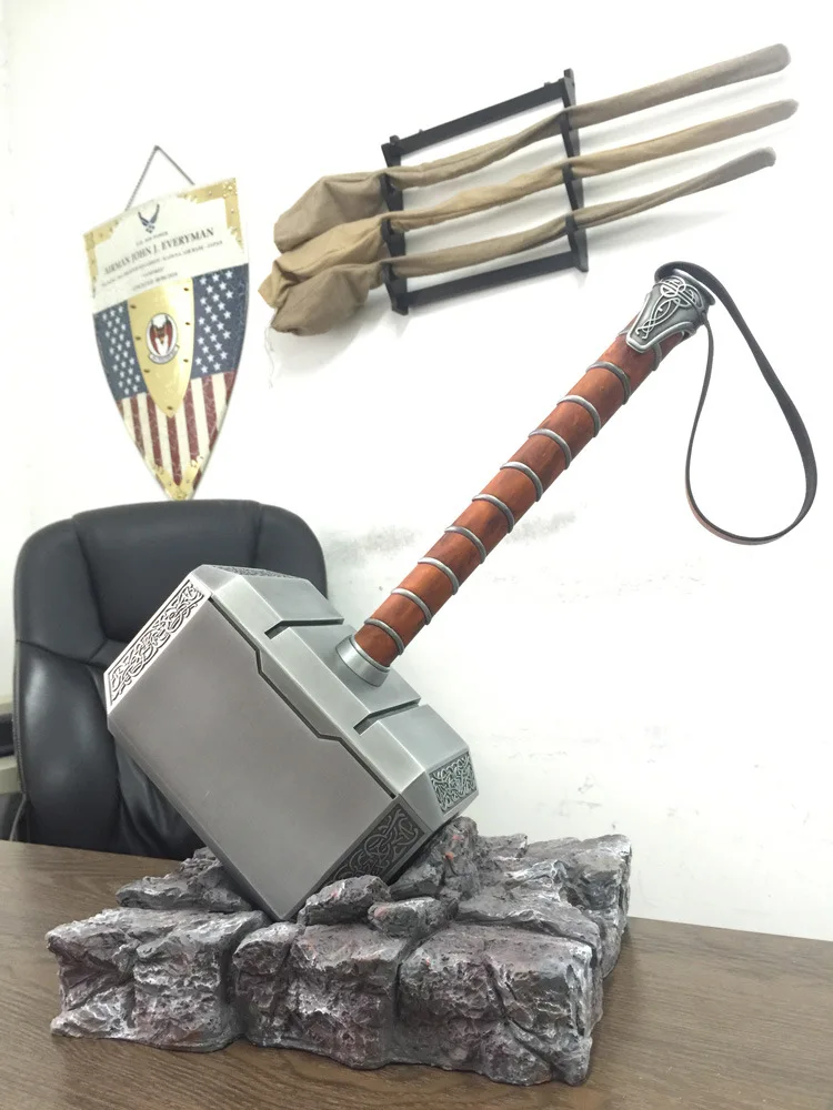 

[Metal Made] Collection 1:1 Cosplay superhero super hero hammer mjolnir toy adult costume party metal hammer base stand model