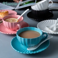 creative chrysanthemum coffee cups and saucer afternoon tea cups saucer simple ceramic milk breakfast cup for drinkware