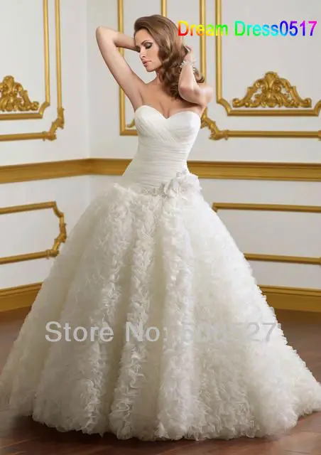 Sweetheart Neckline Custom Made Ivory/White Satin Organza Tulle Flowers Strapless A Line Wedding Dress Bridal Gown|dress romantic|gown silkdress
