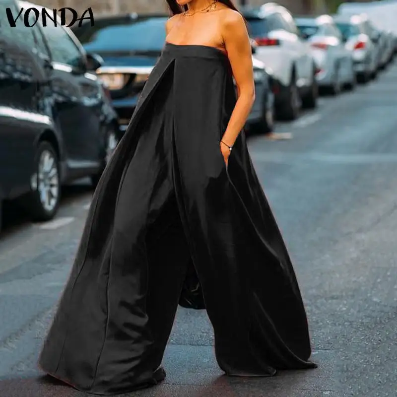 VONDA, широкие штаны, женские, s, модные комбинезоны, женские, сексуальные, с открытыми плечами, повседневные, свободные, комбинезоны размера плюс, брюки Femme Pl