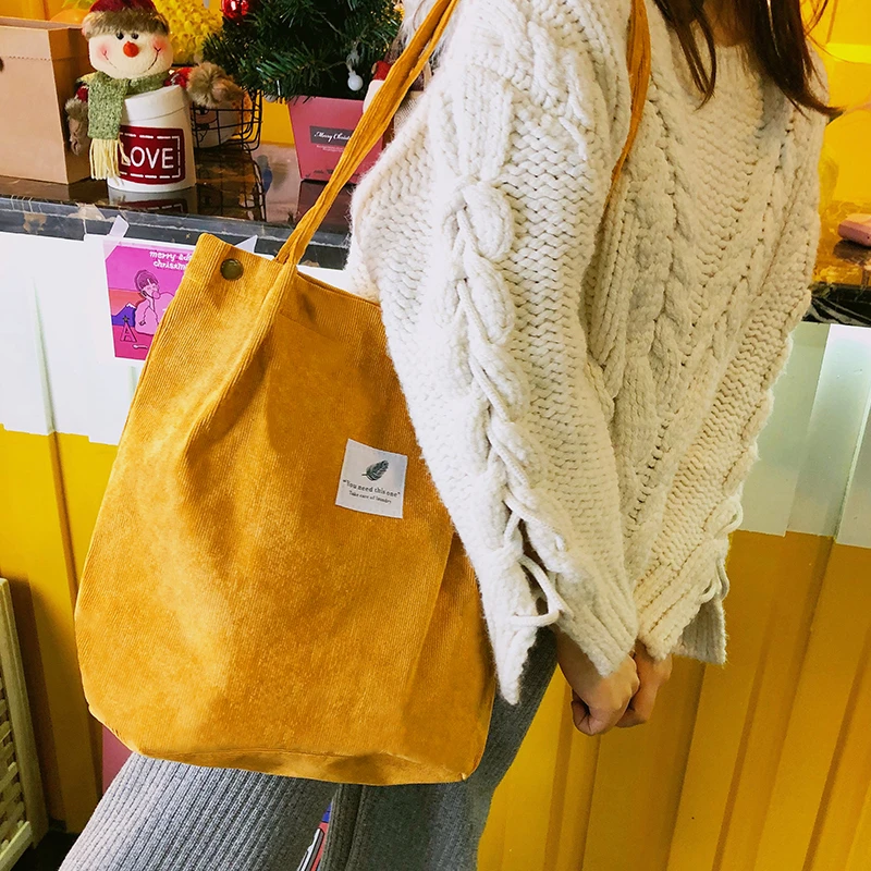 

2019 High Capacity Women Corduroy Tote Ladies Casual Shoulder Bag Foldable Reusable Shopping Beach Bag Canvas shopping bag