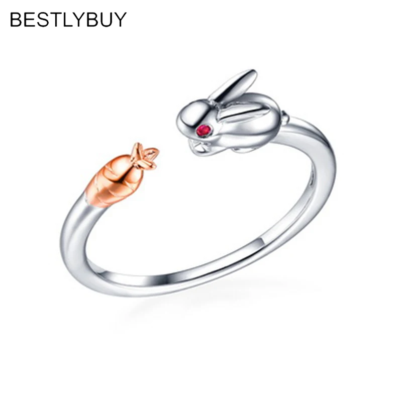 

BESTLYBUY, 2018, новый дизайн, модные ювелирные изделия из стерлингового серебра 925 пробы, коктейльное кольцо с кроликом и морщиной для девочек, под...