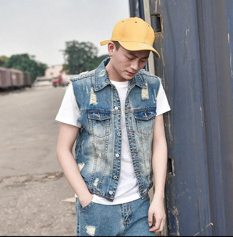 Джинсовый комбинезон для мужчин съемный Модный повседневный жилет рабочая