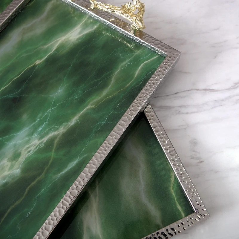 Креативный зеленый агат с рисунком мраморный поднос в европейском стиле брикет