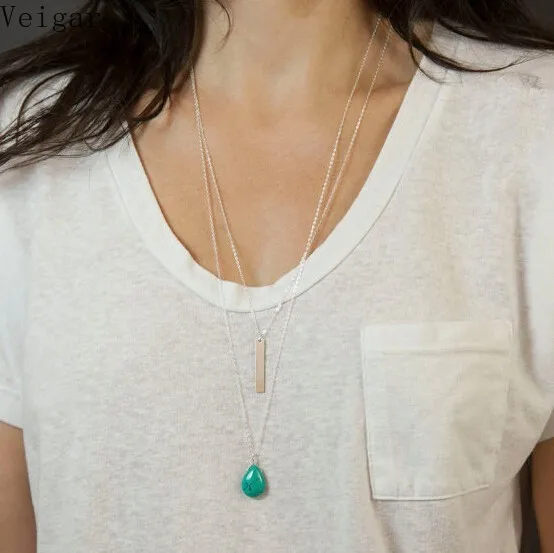 

Summer Simple Style Women Water Drop Shape Stone Necklaces & Pendants Gold/Silver Plated Multilayer Clavicle Chain Bijoux 2018