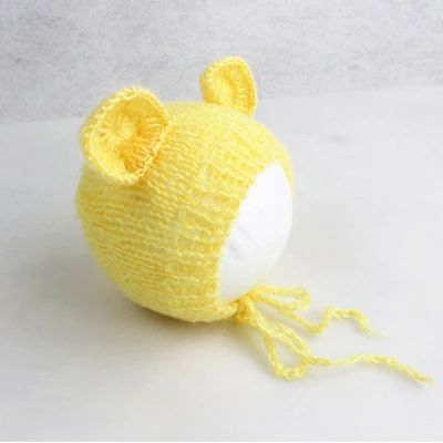 Yellow От 0 до 3 месяцев медведь уха хлопок детские трикотажные шапки аксессуары для фотографирования новорожденных супер мягкие однотонные фото съемки для студий - Цвет: Yellow