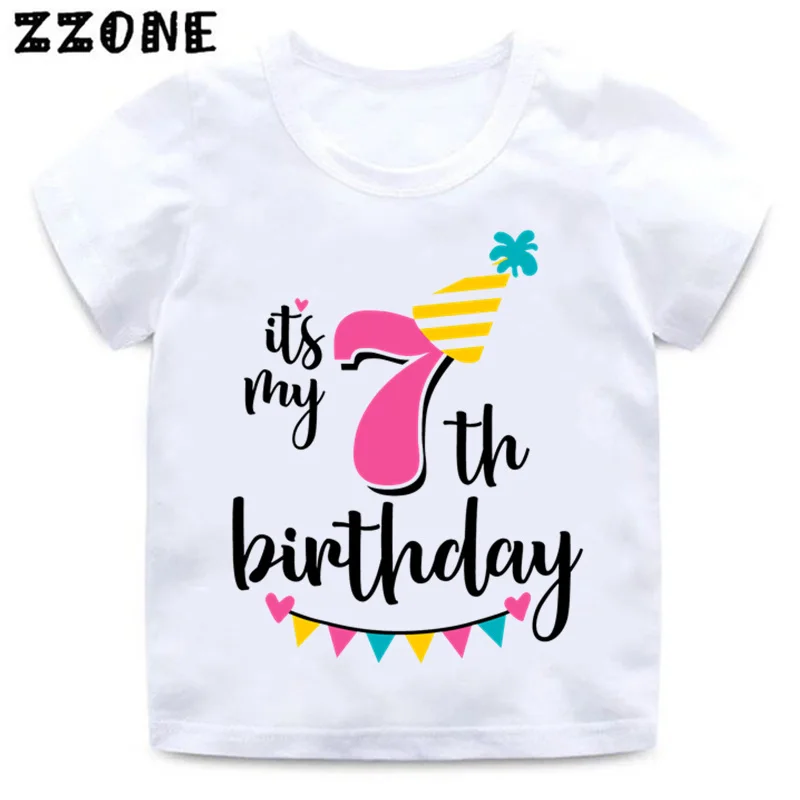 Футболка с надписью «Happy Birthday» и цифрой 1-9 для девочек Милая летняя одежда для малышей Забавная детская футболка с цифрами в подарок на день рождения HKP2432