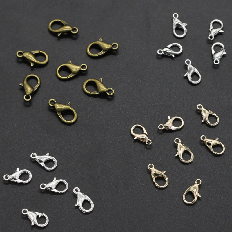 

100pcs 10/12/14/16/18mm Metal Lobster Clasps Hooks Gold/Rhodium Lobster Clasps Hooks For Jewelry Making Finding DIY Necklace