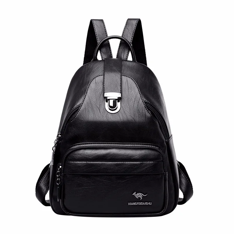 Роскошные женские кожаные рюкзаки дизайнерские Mochila Feminina школьные рюкзаки для девочек Однотонные повседневные Рюкзаки Рюкзак для девочек Новинка - Цвет: black