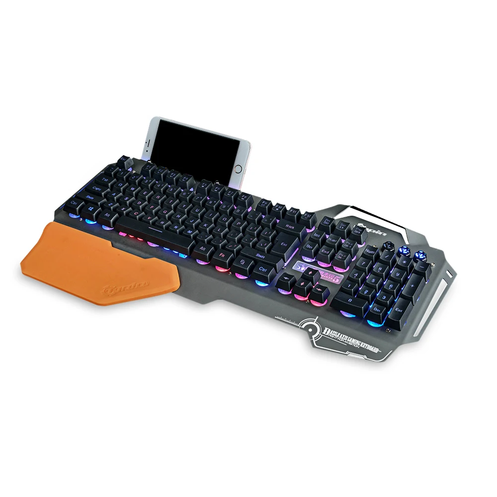 7pin PK820 104 ключи Gaming мембранная клавиатура с RGB Подсветка телефона держатель для Linux