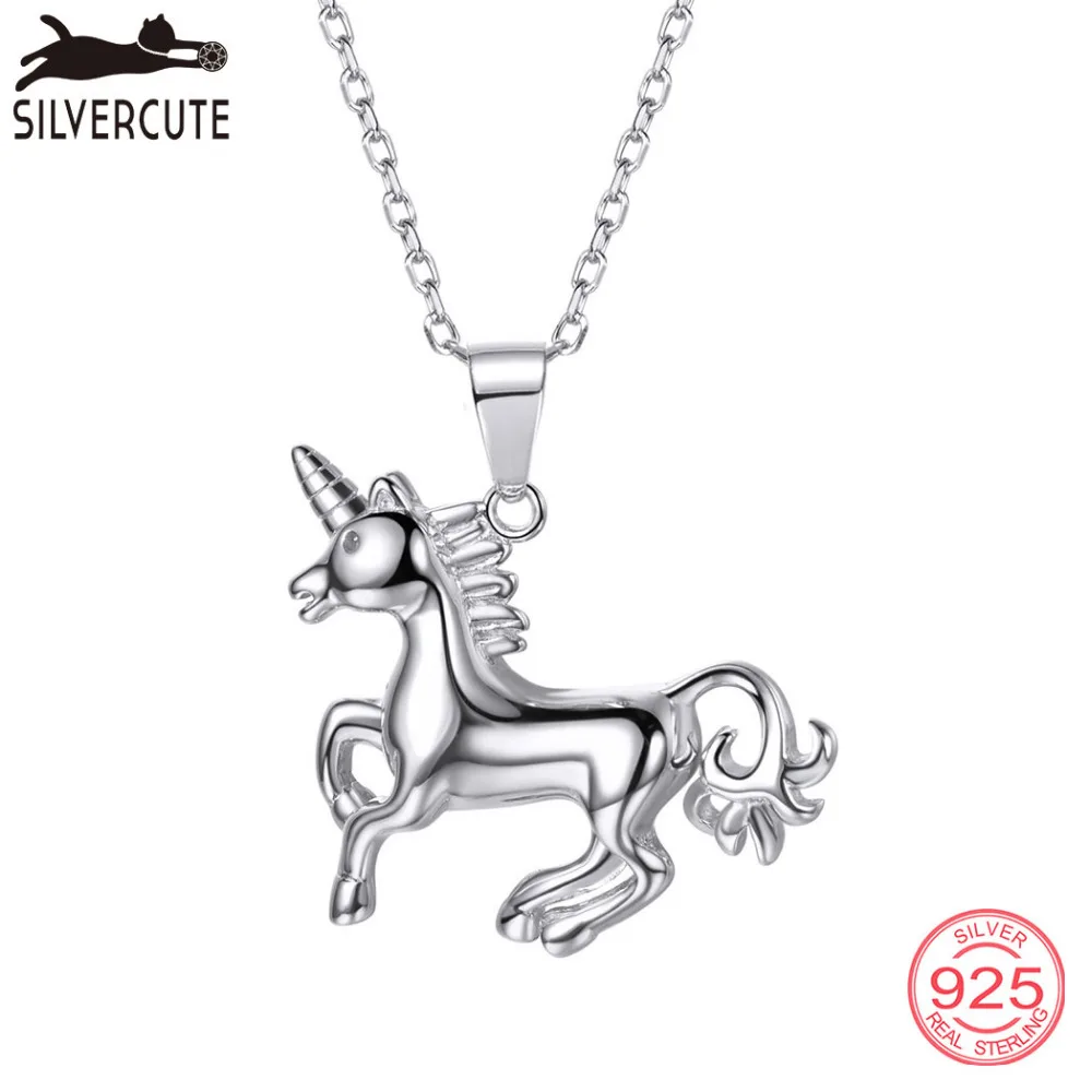 SILVERCUTE 100% Настоящее серебро 925 пробы бегущий Единорог Лошадь колье для женщин