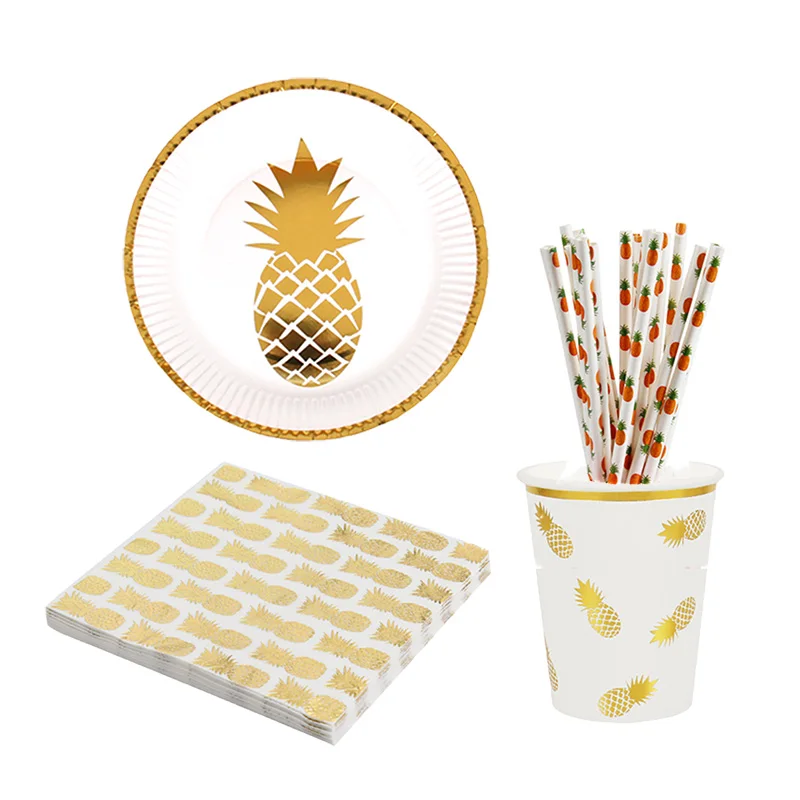 

Summer theme party Pineapple paper plate/cup/napkin straw Fruit Festival decoration Wedding Birthday Party Disposable tableware