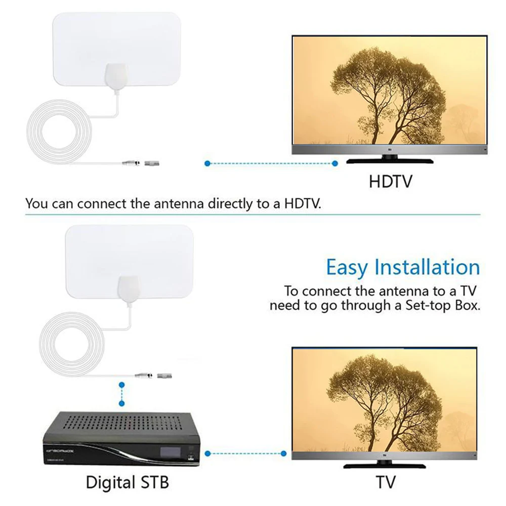 50 км Диапазон Ультра тонкий Крытый HD ТВ цифровая антенна мини Surf FoxVHF UHF DVB T2 25DB