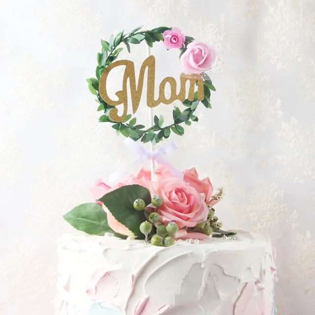 

New Garland Mom Cake Topper Glitter Paper 520 Cupcake Topper For Mother's Day Birthday Wedding Party Cake Decorations Supplies