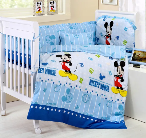 6PCS Cartoon Sheet Bumpers Baby Bedding Crib Sets For Baby Bed tour de lit b b  (3bumpers+matress+pillow+duvet)