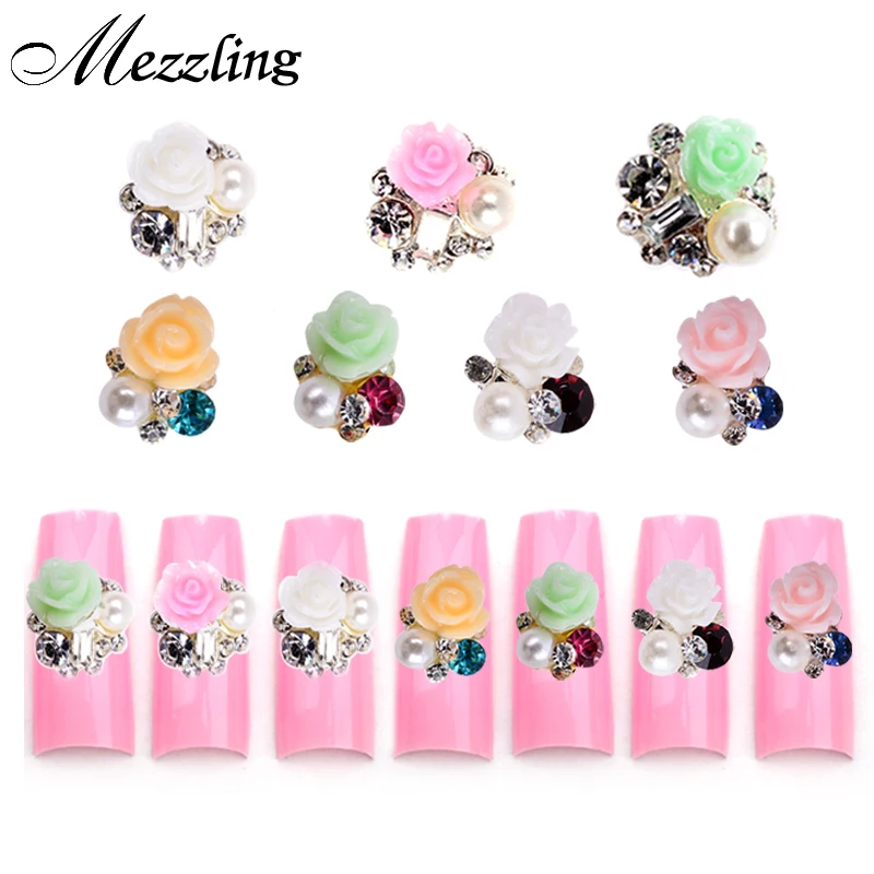 Rhinestone Alloy Flowers 3d Nail Art Decorations 7Designs(10pcs/lot) Metal Glitter DIY Beauty Supplies Accessories Jewelry | Красота и