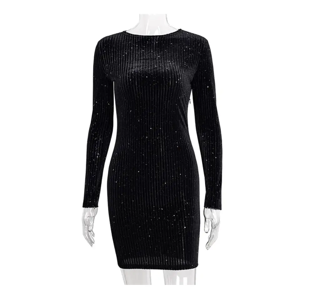 black Криптографическое модное бархатное платье с длинным рукавом для вечеринок в ночном клубе, женское тонкое осенне-зимнее платье, Сексуальные облегающие платья - Цвет: black