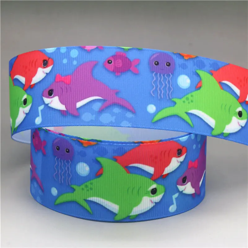 DHK 1 5 '✐ ярдов динозавр Акула Рыба печатная grosgrain ленточный аксессуар