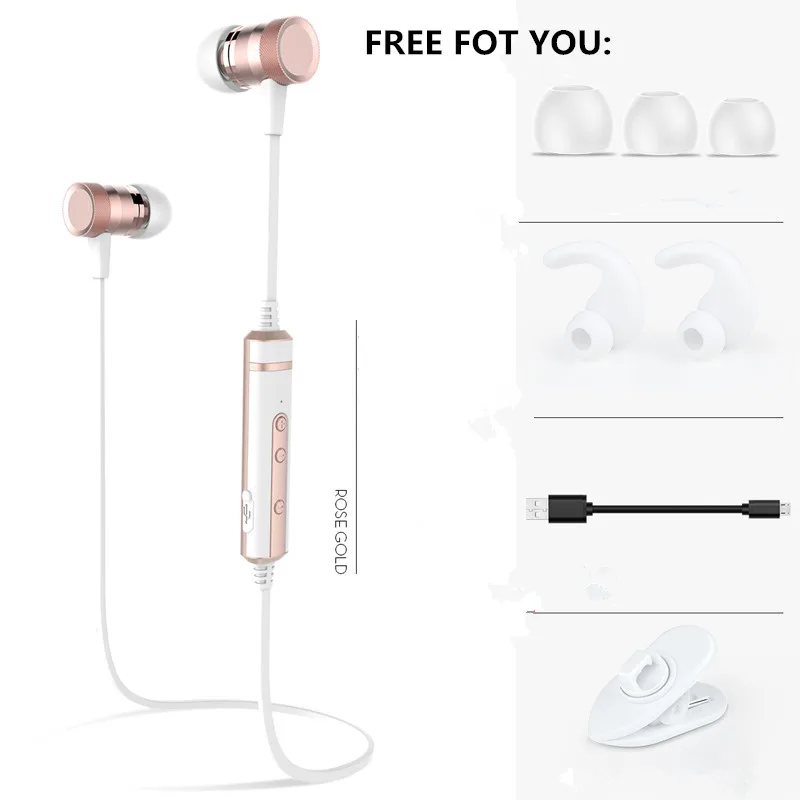 Rose Gold Беспроводные наушники, Bluetooth наушники, спортивные наушники с защитой от пота, с микрофоном, басы, стерео, для спорта, смартфона, бега, тренажерного зала - Цвет: Rose Gold