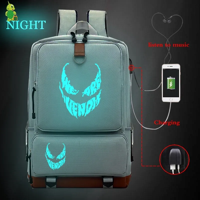 26 Рюкзак Venom Eddie Comics Hero с USB зарядкой, школьные сумки для подростков, светящийся женский и мужской рюкзак для ноутбука, большой рюкзак для путешествий - Цвет: 26