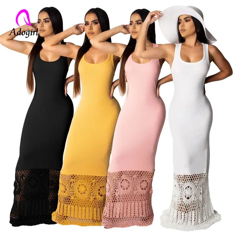 Однотонное сексуальное женское белое платье без рукавов прямое длинное