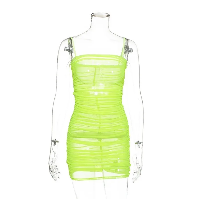 DRESSMECB Сетчатое сексуальное платье на бретельках перспективное облегающее