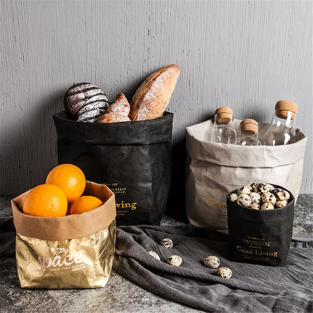

Nordic Washable Kraft Paper Storage Bag Fashion Desktop Flower Plant Pot Tote Multifunction Foldable Bread Fruit Storage Pouch