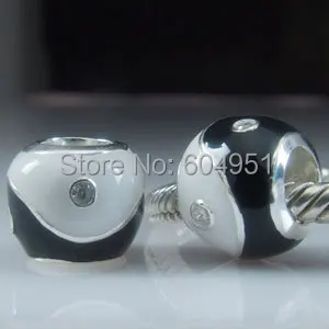 925 пробы серебряный европейский Инь Ян шарики с камнями CZ Шарм fit Пандора Стиль