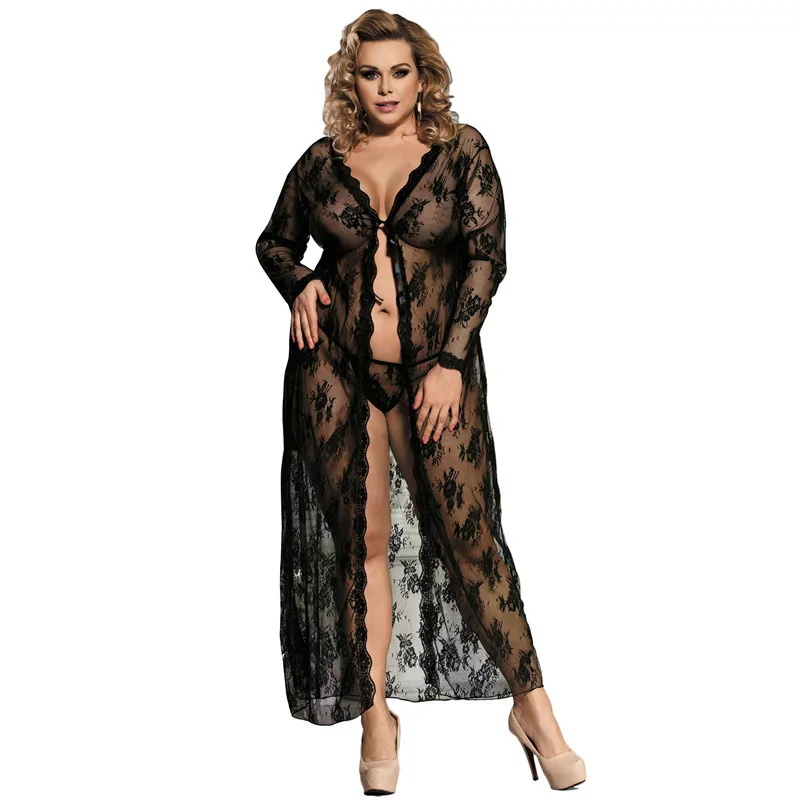 Bag Black Sleep Robe Женские халаты, одежда для сна, длина до лодыжки, черный кружевной прозрачный халат, женское сексуальное кимоно с длинными рукавами для сна, Детская кукла, Mujer, RE80232 - Цвет: Bag Black Sleep Robe