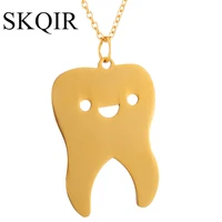 skqir cute smile cartoon teeth pendant necklace 3 colors stainless steel chain cloar for children mujer kid medical jewelry gift