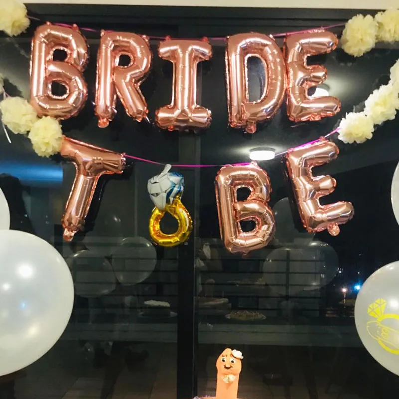 Свадебные душ 16 дюймов цвета: золотистый, серебристый буквы "Bride to be" Фольга шарики кольцо с бриллиантом на воздушном шаре для курица вечерние свадебные сувениры украшения