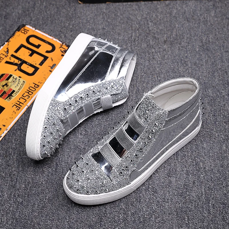 YD-EVER rivet patent leather Men sport shoes Height Increasing shiny Man Brand Outdoor Sneakers Walking Sport sneakers | Обувь