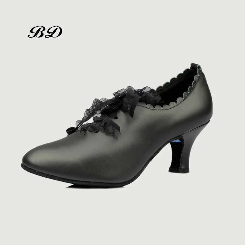 BD T58 Dance Shoes Ballroom Women Latin shoes Dancing WOMAN SHOE Tango Genuine Leather Straight Sole HEEL 7 CM Lace Modern JAZZ