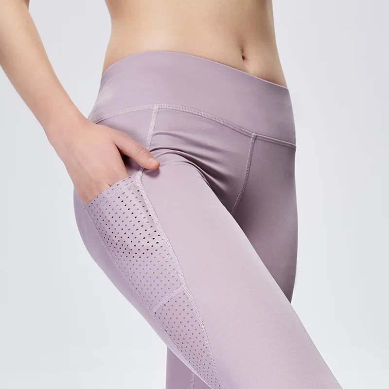 KFDD женские сетчатые леггинсы для тренировок с высокой талией боковыми карманами