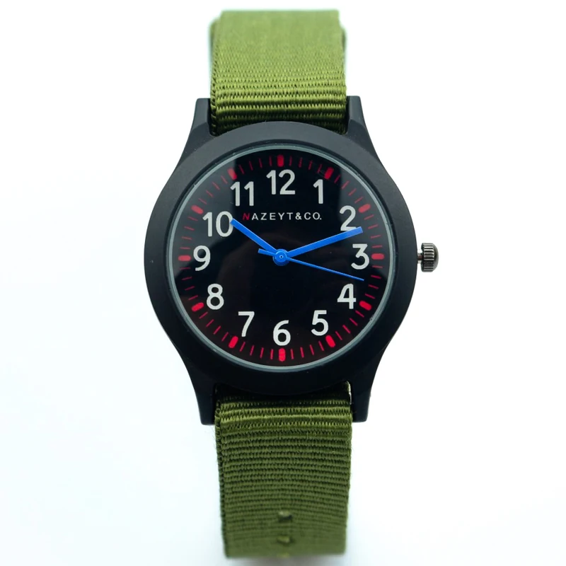 

2018 new fashion boys and girls lovely watch color hands children green strap nylon army watch student outdoor sports gift clock