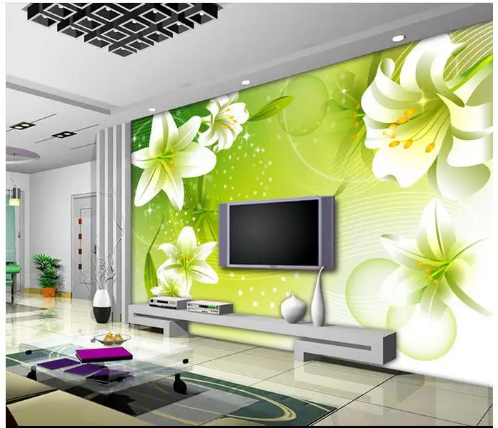 Индивидуальные 3d фрески обои зеленый романтические лилии динамичные линии