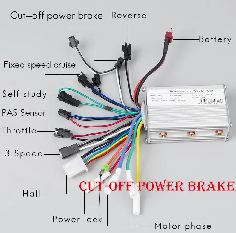 Cut-off 24V 350W Bicicleta Электрический контроллер 24 в 36 в 48 в 250 Вт 350 Вт 15A бесщеточный мотор-редуктор, контроллер, комплект для переоборудования электрического велосипеда - Цвет: Cut-off 24V 350W