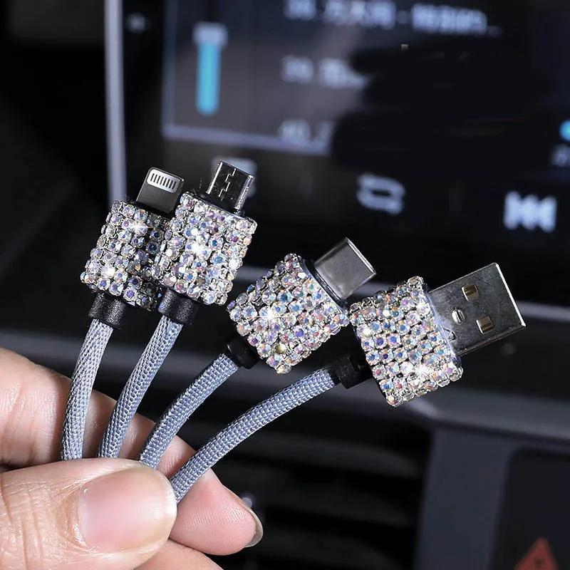 Алмазный Кристалл Двойной зарядное устройство USB линия Bling горный хрусталь автомобильного прикуривателя Универсальный кабель для передачи данных для iPhone Xiaomi huawei