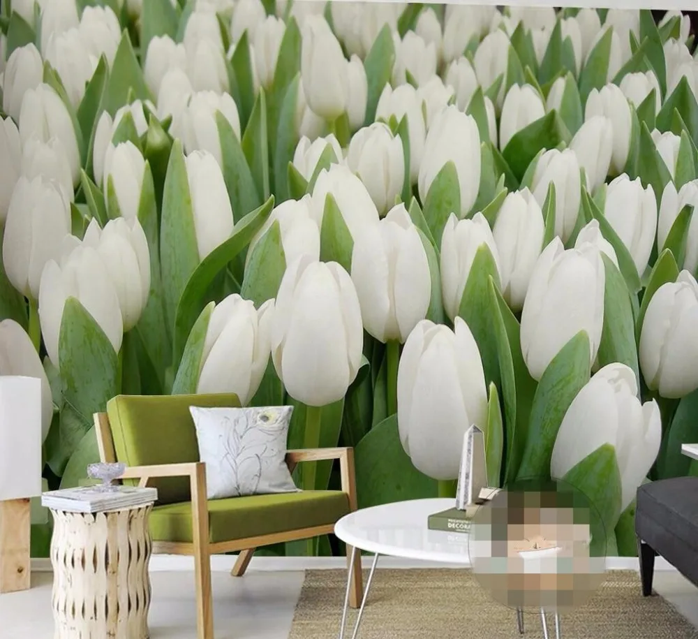 

Настенные обои, наклейки на стену, белый тюльпан, цветок, морской цветок, поле, Цветочный зеленый фон, papel de parede