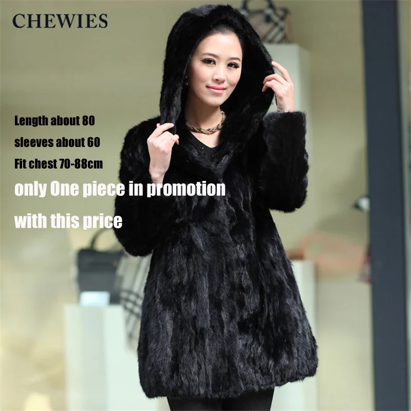 CHEWIES Natural Mink Coat Women Real Fur Jacket With Hood Winter Pockets Outerwear New Store Only One Special Price In Stock7.11 | Женская