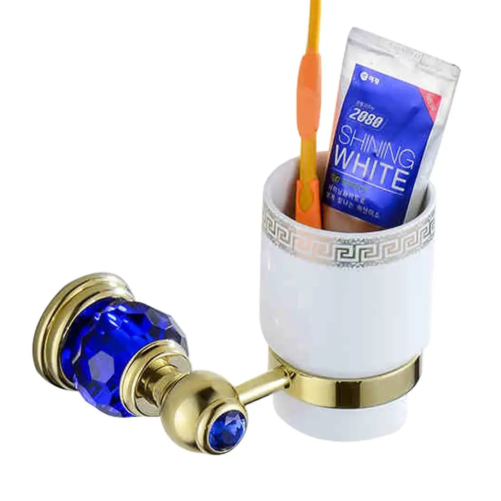 toothbrush holder Лейден золотой Латунный и хрустальный набор аксессуаров для ванной комнаты, держатель для туалетной бумаги, держатель для полотенец, держатель для полотенец, крючок для халата, набор аксессуаров для ванной - Цвет: toothbrush holder
