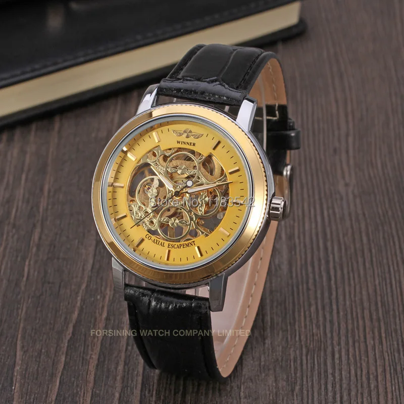 Winner мужские часы модные механические кожа кристалл стимпанк Аналоговый