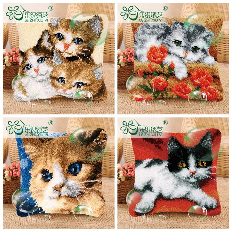 Чехол для подушки с изображением животных Cat Набор изготовления крючков и
