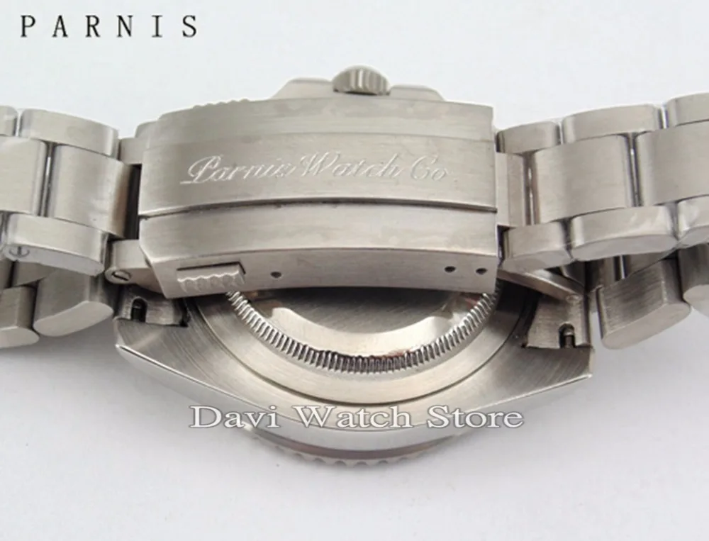 Автоматические Мужские часы Parnis 40 мм из нержавеющей стали с синим и красным