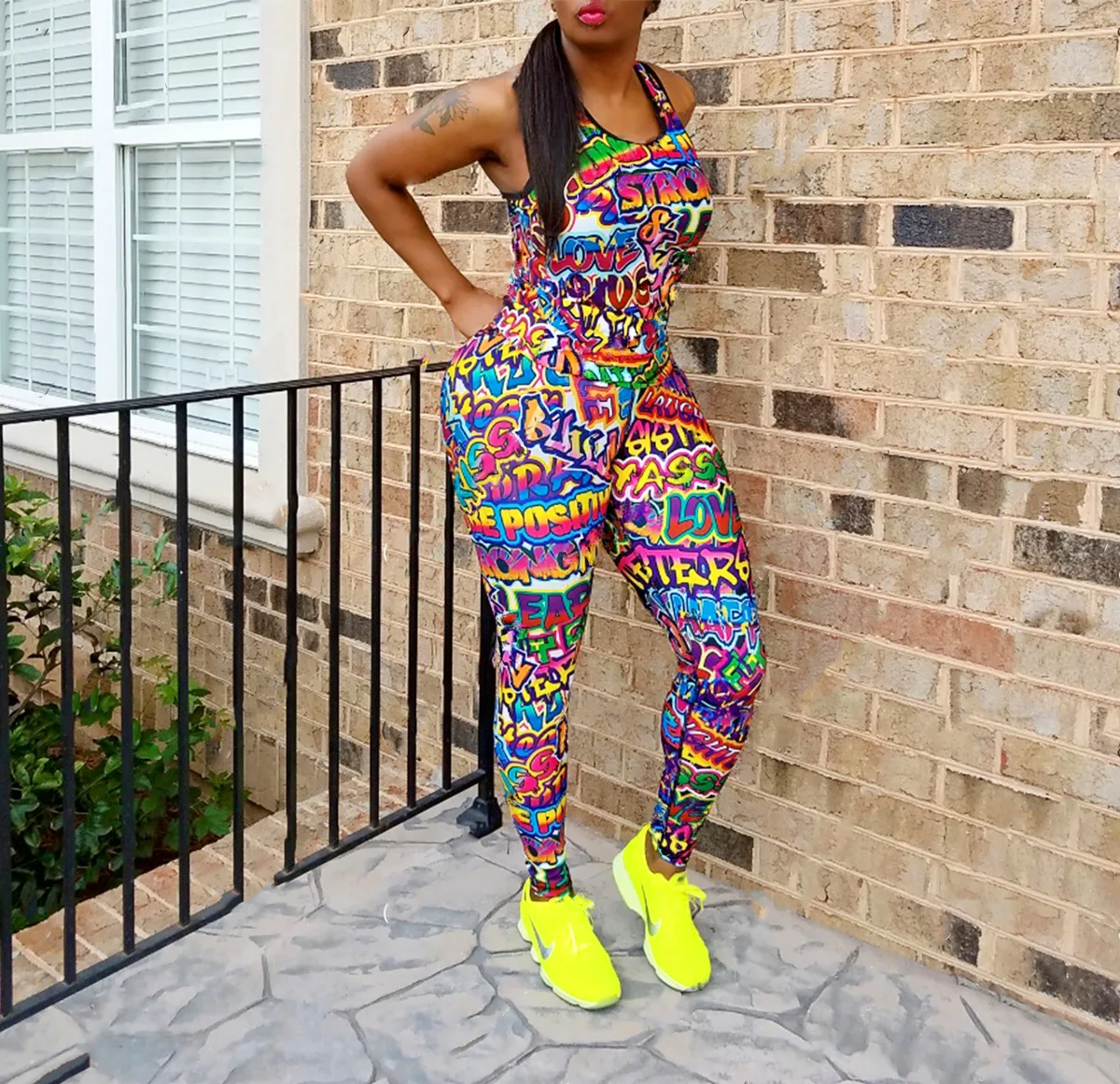 2019 для женщин Лето Письмо Радуга печатных майка тощий длинные брюки-карандаши