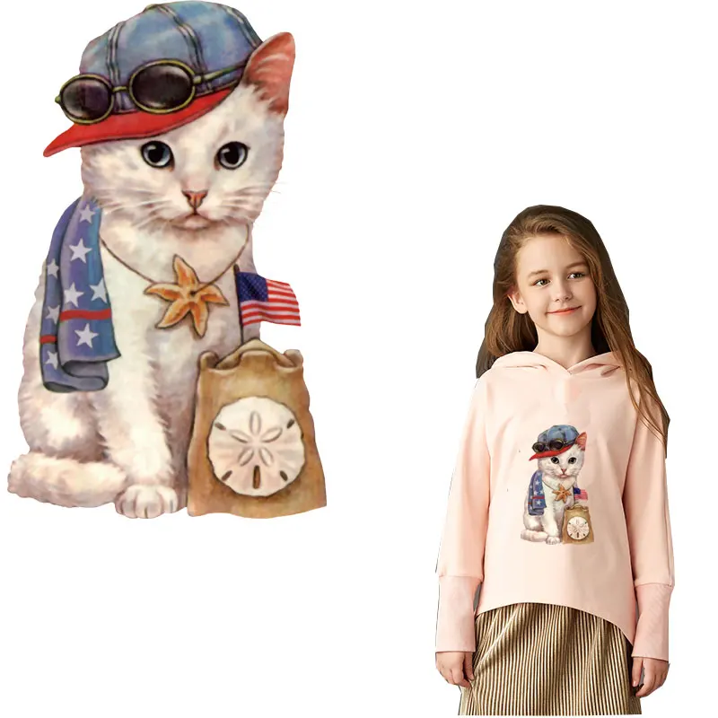 

cute cat iron on patches for clothing american style thermal stickers transfert thermocollants t-shirt diy jacket patch parches